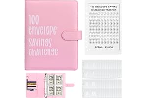 NathrBTV Libreta de Ahorro Cuaderno A5 ahorro de Piel Reto de Ahorro de 25 Tarjetas Sobres Ahorro Dinero（Rosa）