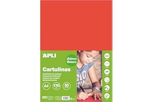 Apli - Cartoncini Colorati Set da 50 Pezzi, A4, Rosso