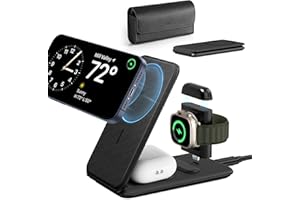 ESR 3 in 1 Ladestation Apple Watch und iPhone, Magsafe Ladestation, Faltbare Magsafe Ladegerät für iPhone 17/16/15/14/13/12, Apple Watch 9/8/7/SE, AirPods Pro/3/2, Schwarz