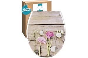 Calmwaters® WC Sitz Blumen-Motiv Wild Flower mit doppelter Absenkautomatik, antibakteriell, abnehmbar, Duroplast Toilettensitz, Schnell-Befestigung, universaler O-Form Klodeckel, 26LP5390