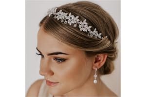 SWEETV Diadema plateada con diamantes de imitación para boda, tiara de cristal, accesorios para el cabello para novia y mujer