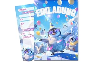 Vielucks® 15 x Filmgenre Einladungskarten - DIN A6 - Original - mit Aufkleber,Einladungskarten Kindergeburtstag Mädchen Junge,Geburtstagseinladungen,Party deko,Einladung Einschulung (Pinguin)