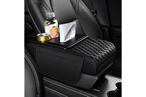 ST SoleMe.Tc Multifunctional Car Armrest Cushion with Cup Holder & Storage Pocket & Tissue Box, 5-In-1 Arm Rest Cover Pad for Car Accessories Interior, Water Ripples, Black