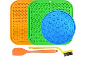 VERTUPET Leckmatte Hund 20x20cm 3 Stück Schleckmatte Hund Voller Saugnapf auf der Rückseite, Große Leckmatte für Hunde mit Silikonspatel Reinigungsbürste für Hundebaden,Trainieren,Fellpflege