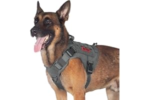 OneTigris Hundegeschirr, FIRE WATCHER Taktische Geschirr Sicherheitsgeschirr Hunde Hundeweste mit 1 Griffe und 2 D-Ring 1000D Nylon (L, Grau)