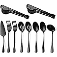 Erised's Bifrost 10 Pieces Cutlery Serving Set,Stainless Steel Flatware,Buffet Catering Salad Serving Fork,Butter Spreader,Cake/Cheese knife,Serrated Edge,Mirror Finish,Dishwasher Safe (Black)