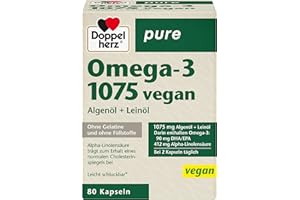 Doppelherz pure Omega-3 1075 vegan - Algenöl + Leinöl - Alpha-Linolensäure trägt zum Erhalt eines normalen Cholesterinspiegel