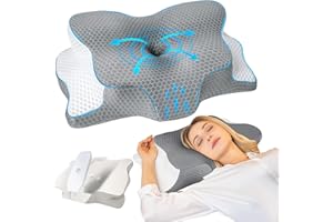 SAHEYER Poduszka na szyję Ergonomiczna poduszka z pianki z pamięcią kształtu Poduszka dla osób śpiących na plecach i brzuchu (szara, 65 × 40 × 13 cm)