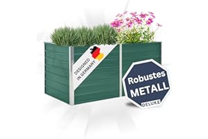 DELUKE Hochbeet für Garten OSKAR Grün | 160x80x77cm | Verzinkter Stahl | Wetterfest | Gartenbeet Kräuterbeet Blumenbeet Beet hoch Frühbeet für Garten Gemüsebeet
