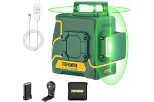 Niveau Laser Vert 2 x 360°, POPOMAN Laser Auto-nivelant, Plage de Travail: 45m, Support Magnétique, 360° Pivotant, Batterie Intégrée Rechargeable, Mode Pulsé, IP54 avec Sac- MTM340B
