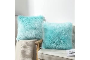 OYIMUA fuskpäls fluffig örngott 40 x 40, set om 2, lurvig lammskinn, dekoration, örngott 40 x 40 ljus, turkos, pälskudde, prydnadskudde för vardagsrum, soffkudde, balkong, dekorativ kudde trädgård