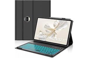 IVEOPPE Tastiera per HONOR Pad 9 12.1 Pollici 2024, Cover con Tastiera Rimovibile, Keyboard Bluetooth Italiano QWERTY 7 Colori Illuminato, Custodia con Portapenna, Nero