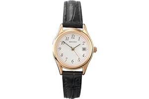 Sekonda Womens 27mm Robinson Analogue 3 Hand Classic Quartz Watch Gold Case with White Dial Date Window and Black Leather Strap 30m Water Resistant