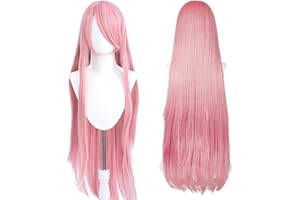 UTIEHD Perruque Longue 100 cm, Cosplay Anime Universel, Parfaite pour Fêtes, Usage Quotidien, Festivals, Halloween (Rose)