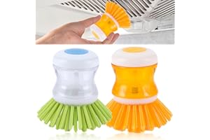 behone Confezione da 2 spazzole per piatti riempibili, spazzola per piatti con dosatore di detersivo per piatti,spazzola da cucina per piatti, pentole, padelle, pulizia lavello (giallo/verde)
