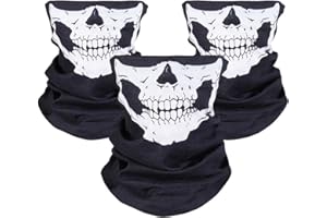 Jtdeal, passamontagna traspirante con teschio stampato, 3 pezzi, senza cuciture, per moto, sci, Halloween, trekking