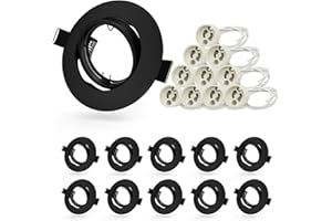 Allesgute 10 X Modern Recessed Ceiling Light Frame for Kitchen Round Black Finish Fittings for Spot Lights 30° Tilt Adjustable Downlight with GU10 Lampholder