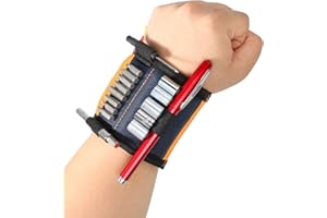 Housolution Handwerker Magnetarmband, Verstellbar Magnetisch Armband mit 15 Kraftvoll Magnet und 4 Stiftschlitz Werkzeuggürtel für Schrauben Bohrer Nägel Halten Papa Mann Geschenk, Dunkelblau + Orange