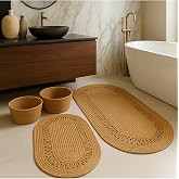 MaVaux Terra 4&rsquo;l&uuml; Banyo Seti &ndash; 2&rsquo;li Oval Paspas &amp; 2&rsquo;li Oval Sepet, Doğal Halat Dokuma, El Yapımı - Premium HASIR 50 x 80