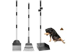 SNAGLE PAW 3 Pack Metal Pet Poop Scoop,Tray and Rake,Adjustable Long Handle with Bin for Pet Waste Removal,No Bending Poop Scooper Perfect for Large Medium Small Dogs