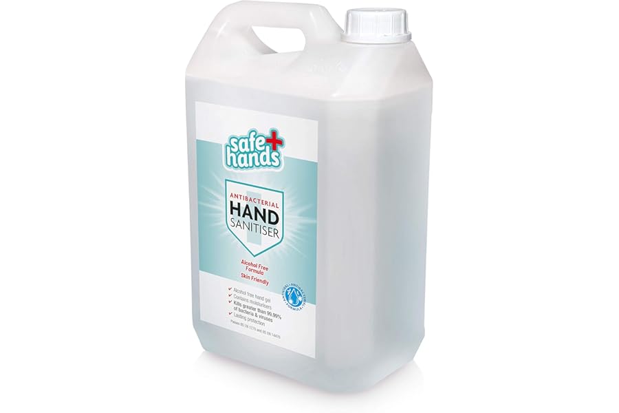 Safe Hands | Hand Sanitiser Gel | Alcohol Free | Antibacterial & Antiviral Non Alcohol Hand Sanitizer | Kills >99.99% of Bacteria & Viruses | Fully Certified | 5 litre