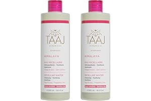 TAAJ | Eau Micellaire Hymalaya | Nettoie et Démaquille | Élimine les Impuretés | Peau Parfaitement Douce et Souple | Peaux sensibles | Fabriqué en France | Végan | CrueltyFree | 2x500ML