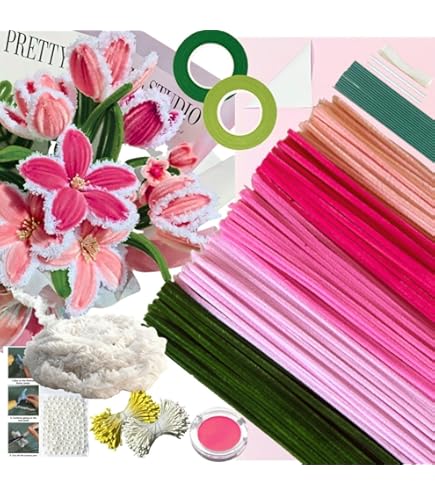 Fil Chenille Rose 300 Pièces Fil Chenille Bouquet, Blanc, Rose, Vert Chenille Loisir Creatif, Cure Pipe Chenille, Pour Des Projets De Bricolage Et De Décoration De Bouquets De Tulipes Pipe Cleaners