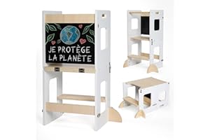KYWAI® Tour d Observation Enfant – Tour d’Observation Montessori 3 en 1 Premium avec Tableau – Meuble Évolutif Sécurisé – Bois Écologique – Design Robuste pour l’Autonomie et l’Éveil à la Maison