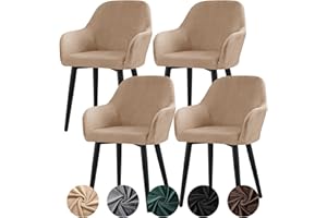 ‎ALISHOMTLL Alishomtll Stretch Samt Stuhlhussen 4er Set Universal Sesselbezug Stuhlbezug mit Armlehnen Abnehmbare Waschbar Esszimmerstühle Bezug für Küche Esszimmer Bankett Hochzeit Party (Kamel, 4 Stück)