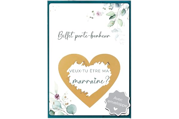 Joli Coon Carte a gratter - Cadeau marraine demande - Veux-tu être ma marraine avec enveloppe
