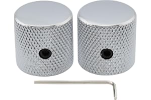 Musiclily Pro 1/4" Acero Estriado Fino Botón de Potenciómetro Punta Plana con Tornillo Fijación Ajuste Universal Knobs Perillas para Guitarra Eléctrica o Bajo, Cromado(2 Piezas)