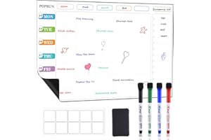 POPRUN Magnetic Weekly Family Planner Whiteboard Calendar for Fridge, A3 Meal Planner Board,Chores Chart for Family and Kids, Fridge Calendar Monday to Sunday, Dry Erase Board for Menu,Memo 43 x 28 cm