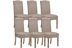 KELUINA Stretch Water-Repellent Twill Jacquard Dining Room Chair Covers Home Decor,Chair Covers for Dining Room Chairs Restaurant Hotel Ceremony (Camel,6 Pieces)