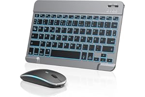 TECURS Bluetooth Tastatur Maus Set für iPad Air/Pro/Mini/11/10.9/10.2/9.7/iPhone, QWERTZ Deutsches Layout Tastatur Maus Set Kabellos, Wiederaufladbar, Space Grau Schwarz