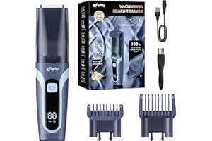 ‎FAVRISON Vakuum Barttrimmer Herren, Wiederaufladbarer Bartschneider Herren Elektrisch Rasierer, IPX7 Wasserdichter kabelloser haarschneidemaschine (ab 1 mm bis 20 mm) mit Typ-C Aufladung, LCD Display (Blau)