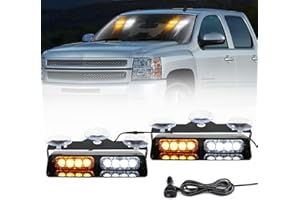 JMEST LEAD LED Stroboscopique 12V Pour Véhicule, 2x 7.2 Inch Lampe Stroboscopique à LED Pour Intérieurs de Pare-Brise, 18 modèles Feux Clignotants d'urgence Pour Voiture Camion (Ambre& Blanc)