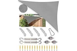 MOXTOYU Triangle Sun Shade Sail Waterproof, 3x4x5m Garden Sail, PES Awning Canopy 98% UV Block With Rope, Outdoor Patio Party Awning with Install Accessories, Weather Resistant Durable Garden Shade Sail