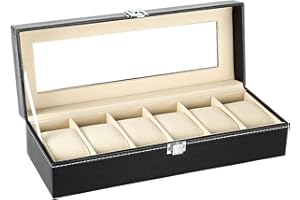 Uten Boîte à Montres avec 6 Fentes, Écrin à Montres en PU, Étui de Collection de Montre, Rangement pour Organisateu Montres en Noir