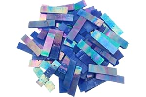 BTMIEY Tira rectangular de vidrio iridiscente de 4 x 1 cm, azulejos de mosaico de vidrio de 7 onzas para manualidades, platos, marcos de fotos, macetas, joyas hechas a mano y más mosaicos decorativos (azul