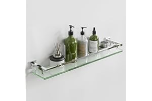 SAYAYO Étagères de Salle de Bain Étagère de Douche en Verre Étagère Murale Rangement Douche avec Tablette, Verre Trempé Rectangulaire, Finition Chrome Poli, 60CM, EGC2000-60-C