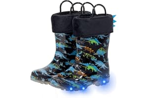 FUNCOO PLUS Wellies for Kids with Removed Warm Lining Carry Handle Wellington Boots Children Wellies Outdoor Light Up Rainy Snow Toddler Shoes