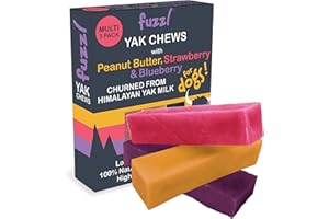 Fuzzl Himalayan Yak Chews for Dogs 3 Pack Peanut Butter, Strawberry & Blueberry Premium Natural Dog Treats - Dog Food Natural Chews Long Lasting Dental Sticks 195g