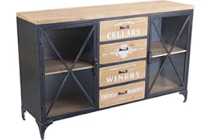 Milani Home s.r.l.s. Madia in Legno e Metallo per Salotto Soggiorno Cucina di Design Industrial cm 128x38x79 h