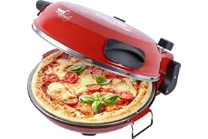 Familie Melchioni Bellanapoli, Pizzaofen, Heizelement oben und unten, Doppelthermostat, Wende- und abnehmbare feuerfeste Steinplatte mit 31 cm Durchmesser, Griffe, Timer, 1200 W, 2 Schaufeln