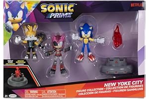 Sonic Prime - Pack 3 Figurines - Sonic,Rusty Rose, Tails - Licence Officielle - Thème New York - Accessoire Éclat de Prisme - Figurine articulée - Collection - Jouet Enfants 3 Ans et +