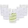 E&W Set of 6 Embossed Highball Drinking Glasses, Tumblers for Cocktails, Hot and Cold Drinks (Set of 6, 265ml)