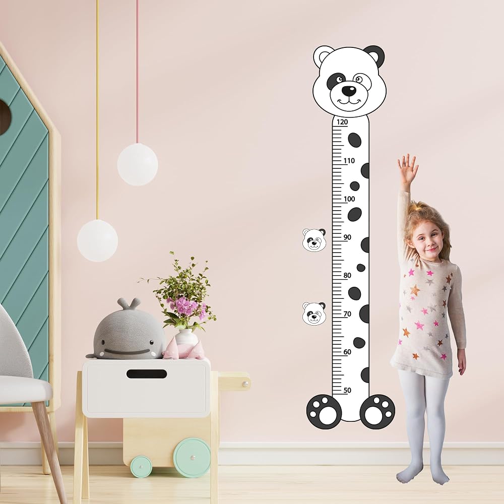 Panda Temalı Çocuk Boy Ölçer Sticker – Siyah Beyaz Minimal Duvar Dekoru