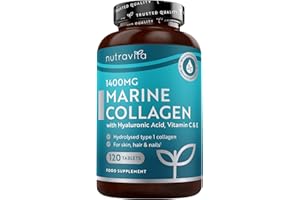 Nutravita Marine Collagen Tablets 1400mg Enhanced with Hyaluronic Acid - Hydrolysed Collagen Supplements for Women and Men - 120 Tablets (2 Month Supply) - with Vitamin C, Vitamin E & Zinc