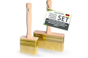 ToolSpace 2 Pièce Pinceau 70/130mm Brosse en Bois pour Lasure Badigeon Chauler de la Peinture à la Chaux Spalter Large avec Poil Naturel pour Application Terrasse Mur Enduit Murale à Effet Papier