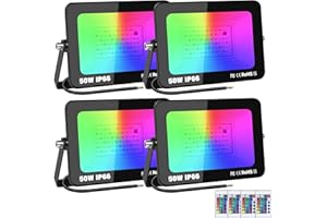 RIGIDON 4 Pack 50W RGB Projecteur LED Extérieurs Avec Télécommande, Exterieur & Interieur 16 Couleurs 4 Modes RGBW Lumière de Projecteur, Neon Spot Led Pour Jadin, Terrasse, Patio, IP66 étanche